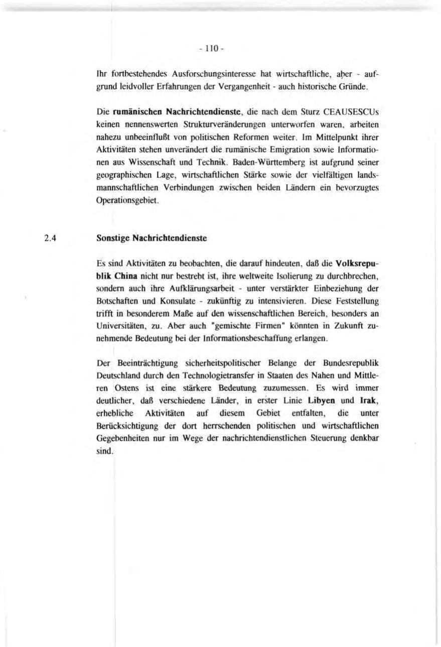 Seite 110 des Verfassungsschutzbericht 1991 Baden-Württemberg