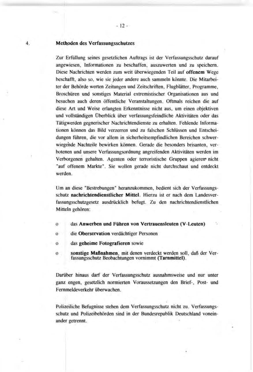 Seite 12 des Verfassungsschutzbericht 1991 Baden-Württemberg