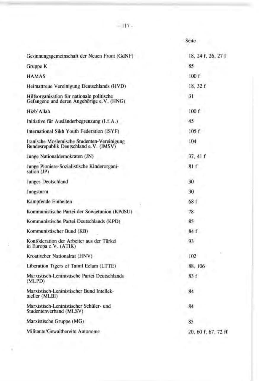 Seite 117 des Verfassungsschutzbericht 1991 Baden-Württemberg