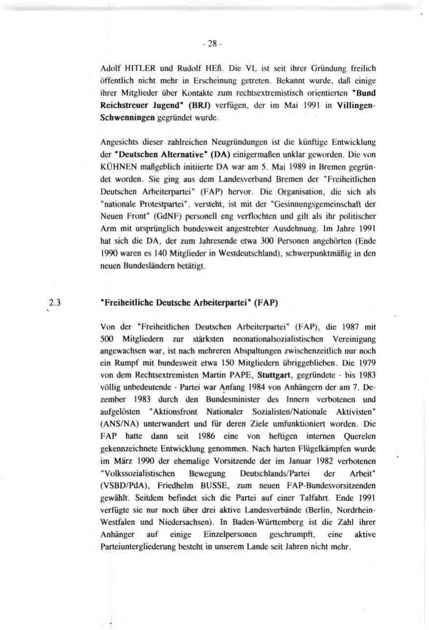 Seite 28 des Verfassungsschutzbericht 1991 Baden-Württemberg