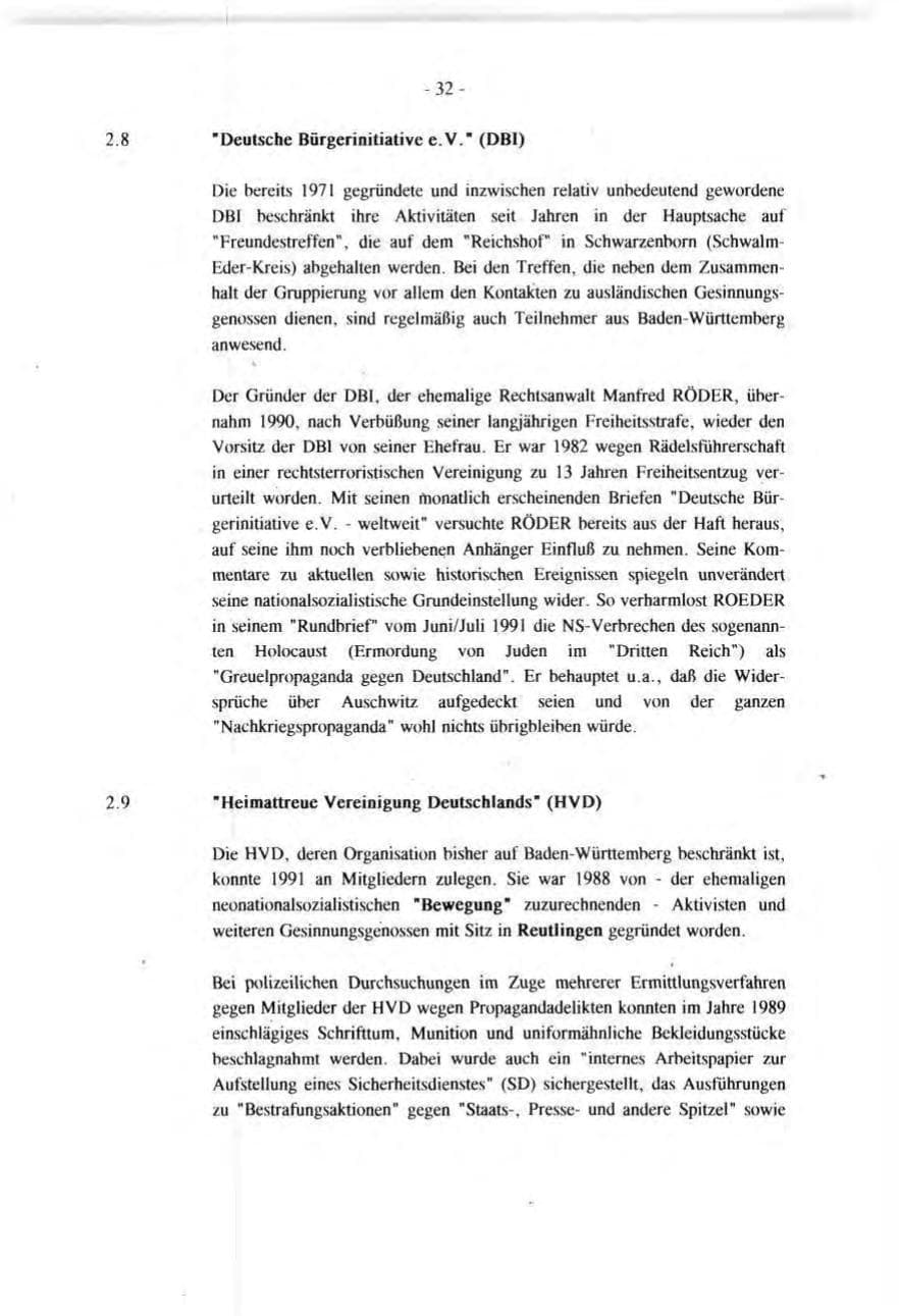 Seite 32 des Verfassungsschutzbericht 1991 Baden-Württemberg