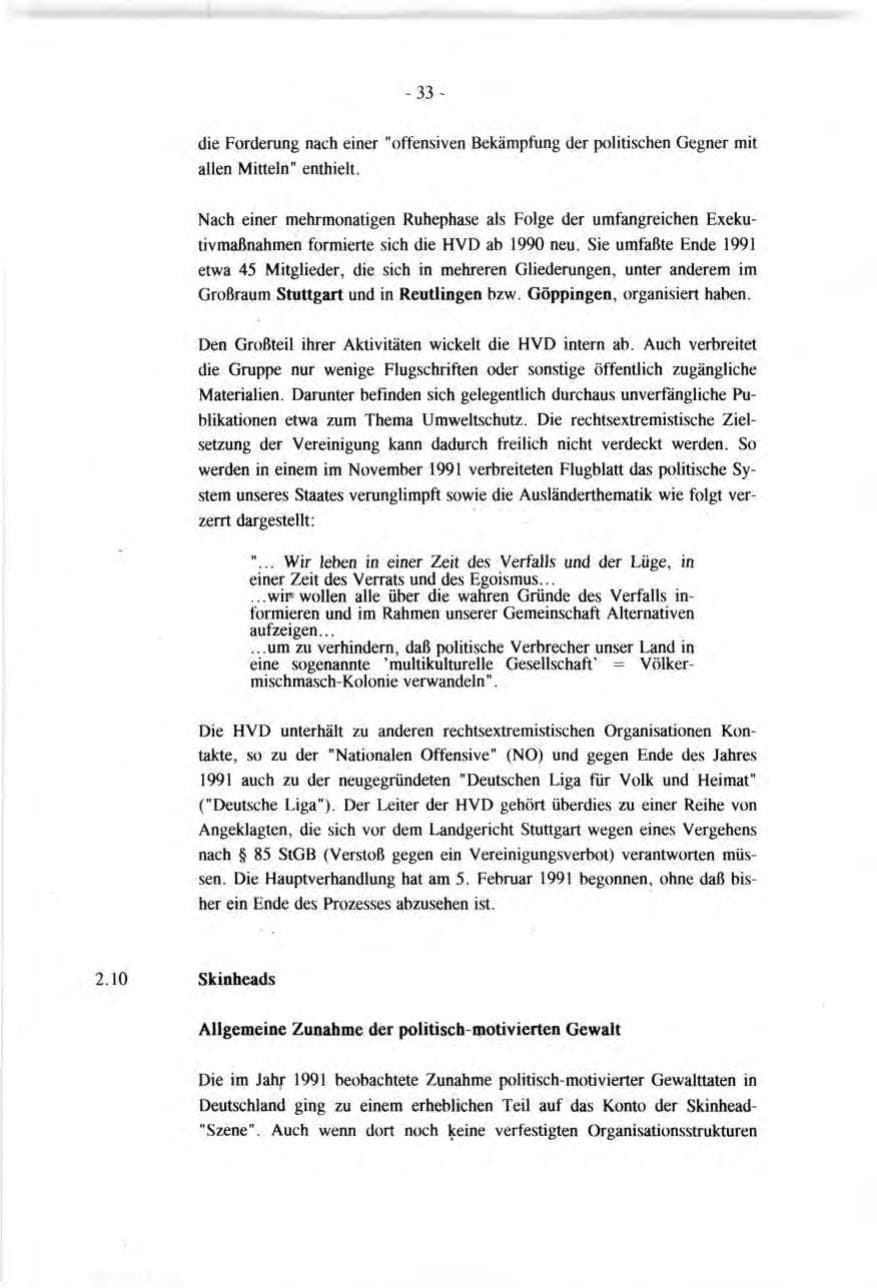 Seite 33 des Verfassungsschutzbericht 1991 Baden-Württemberg