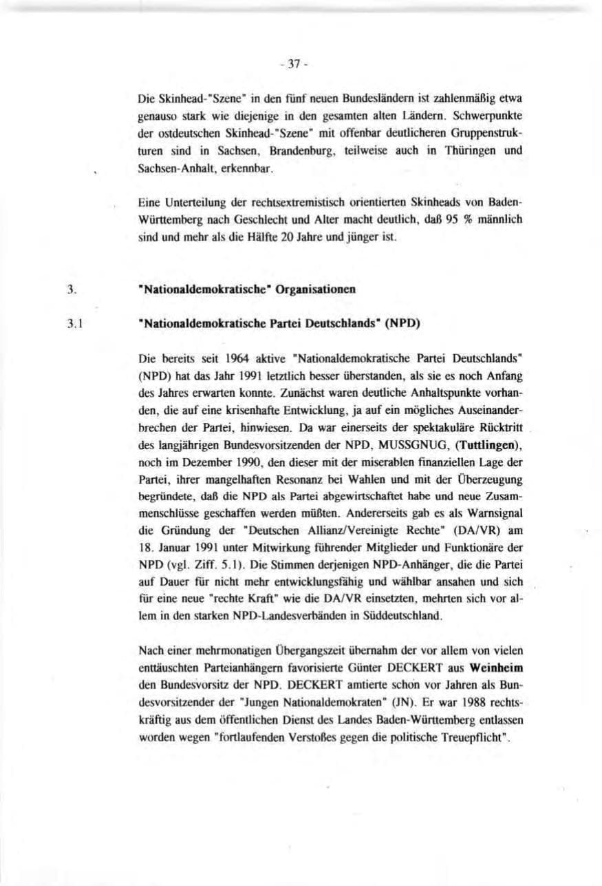 Seite 37 des Verfassungsschutzbericht 1991 Baden-Württemberg