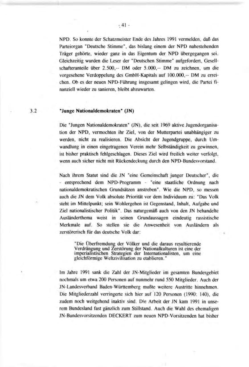 Seite 41 des Verfassungsschutzbericht 1991 Baden-Württemberg