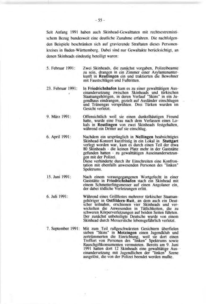 Seite 55 des Verfassungsschutzbericht 1991 Baden-Württemberg