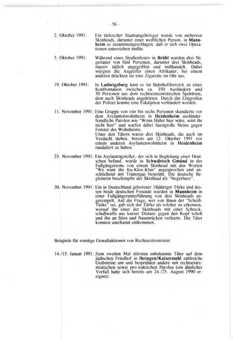 Seite 56 des Verfassungsschutzbericht 1991 Baden-Württemberg