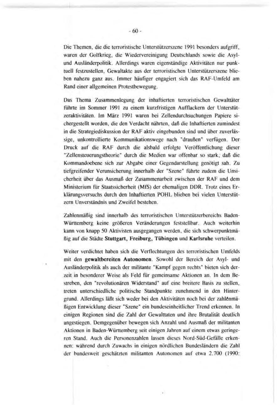 Seite 60 des Verfassungsschutzbericht 1991 Baden-Württemberg