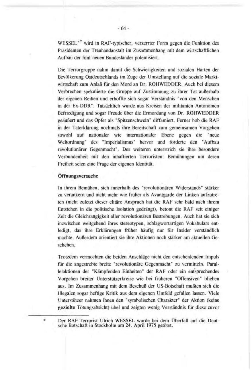 Seite 64 des Verfassungsschutzbericht 1991 Baden-Württemberg