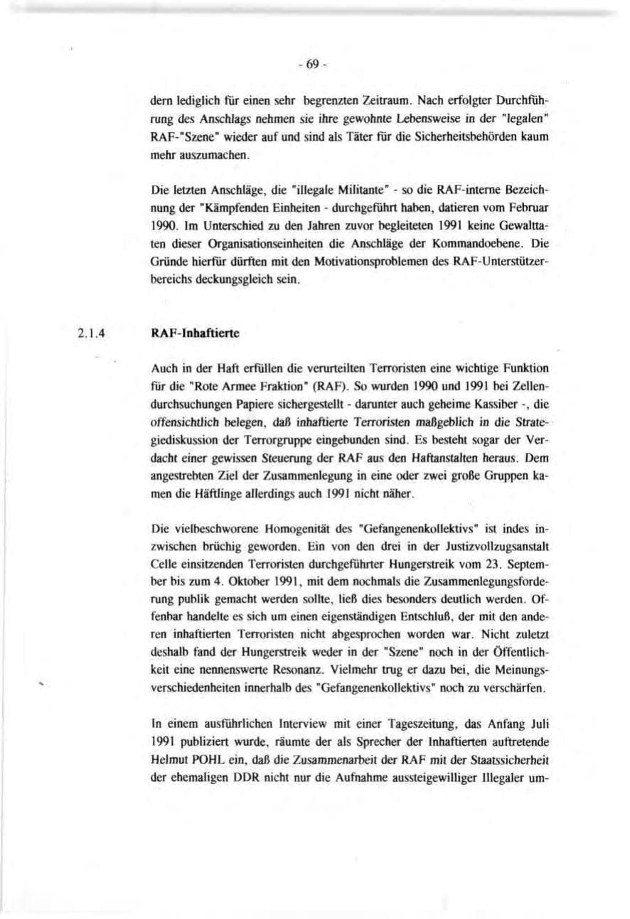 Seite 69 des Verfassungsschutzbericht 1991 Baden-Württemberg