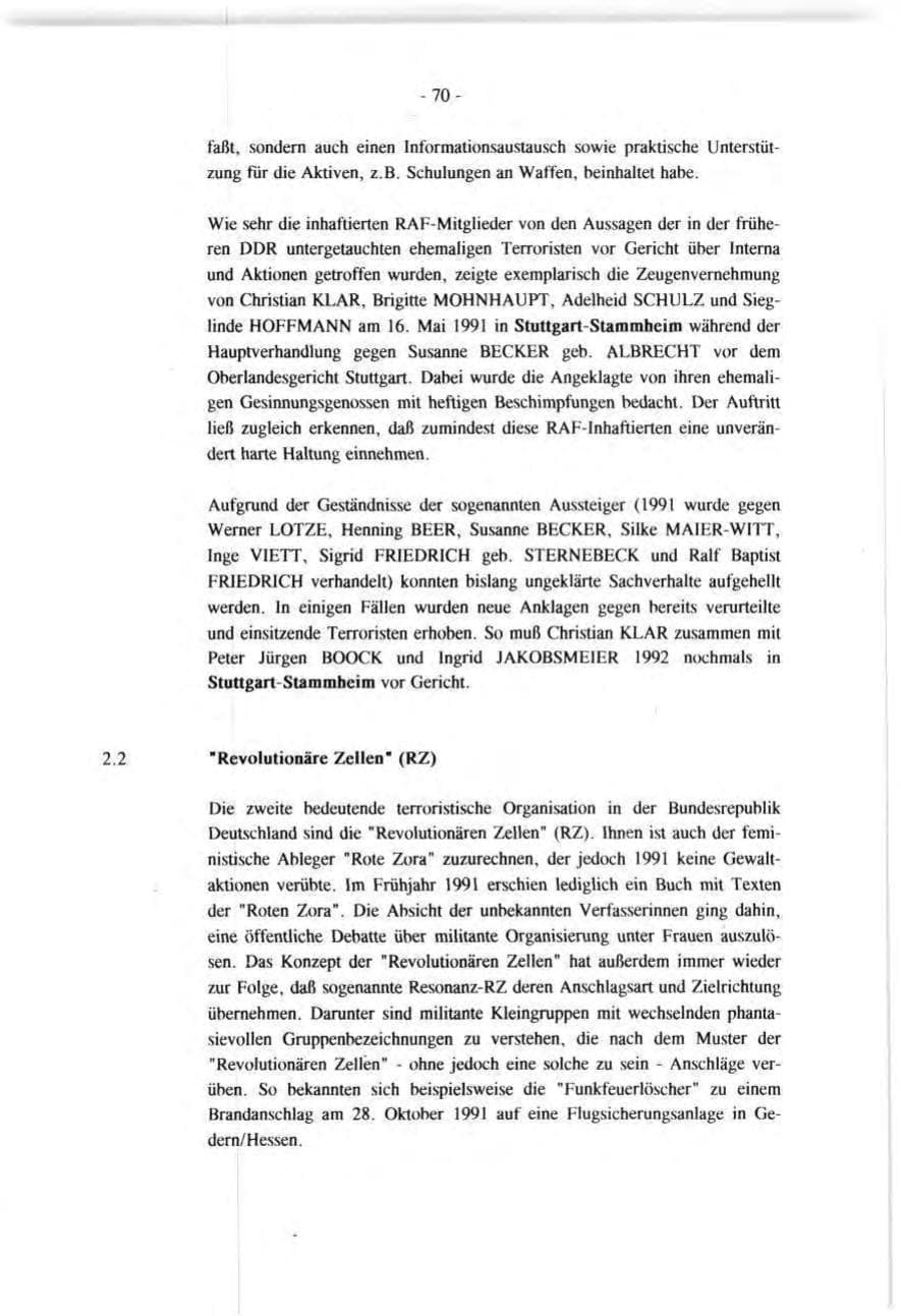 Seite 70 des Verfassungsschutzbericht 1991 Baden-Württemberg