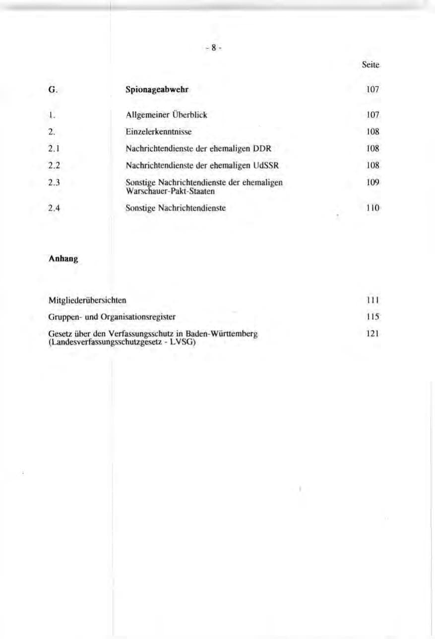 Seite 8 des Verfassungsschutzbericht 1991 Baden-Württemberg