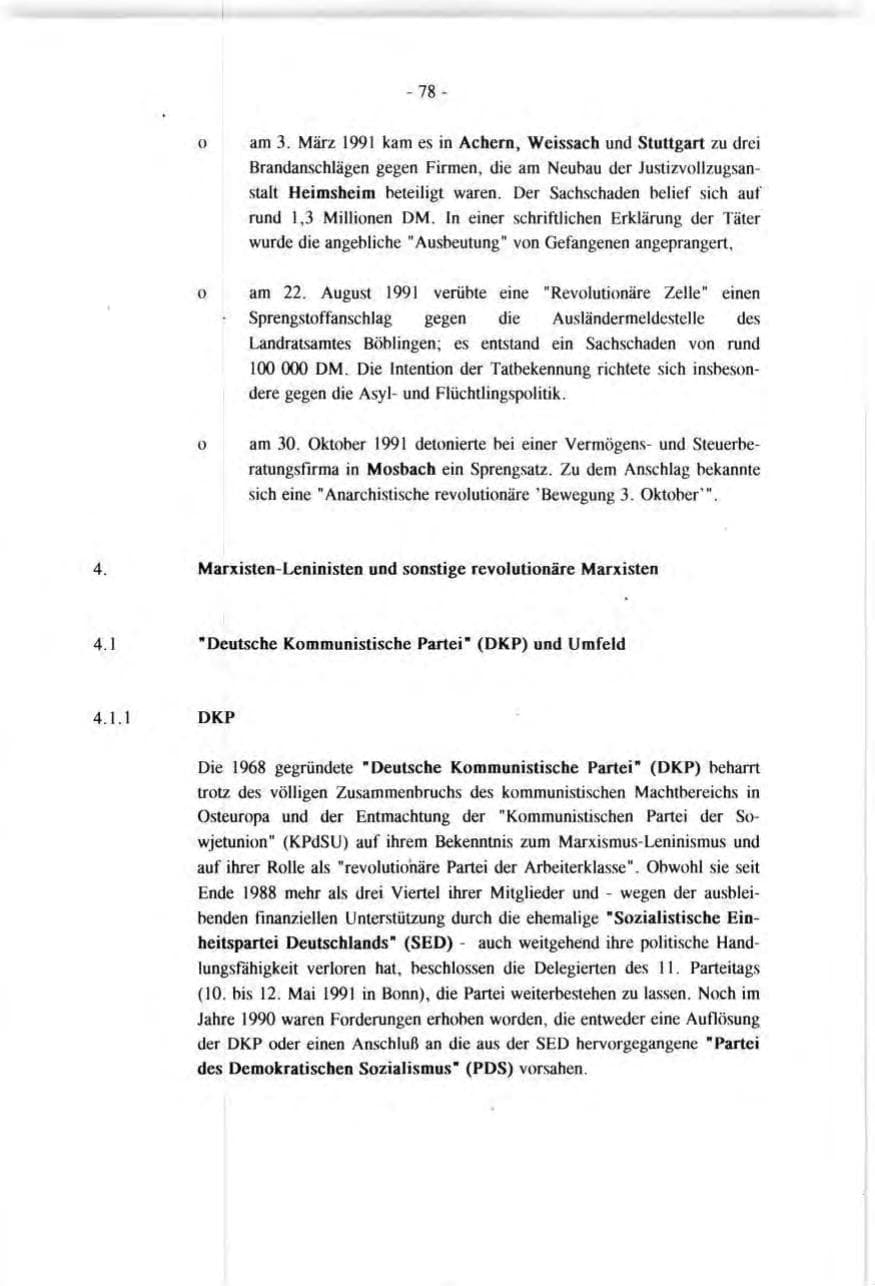 Seite 78 des Verfassungsschutzbericht 1991 Baden-Württemberg