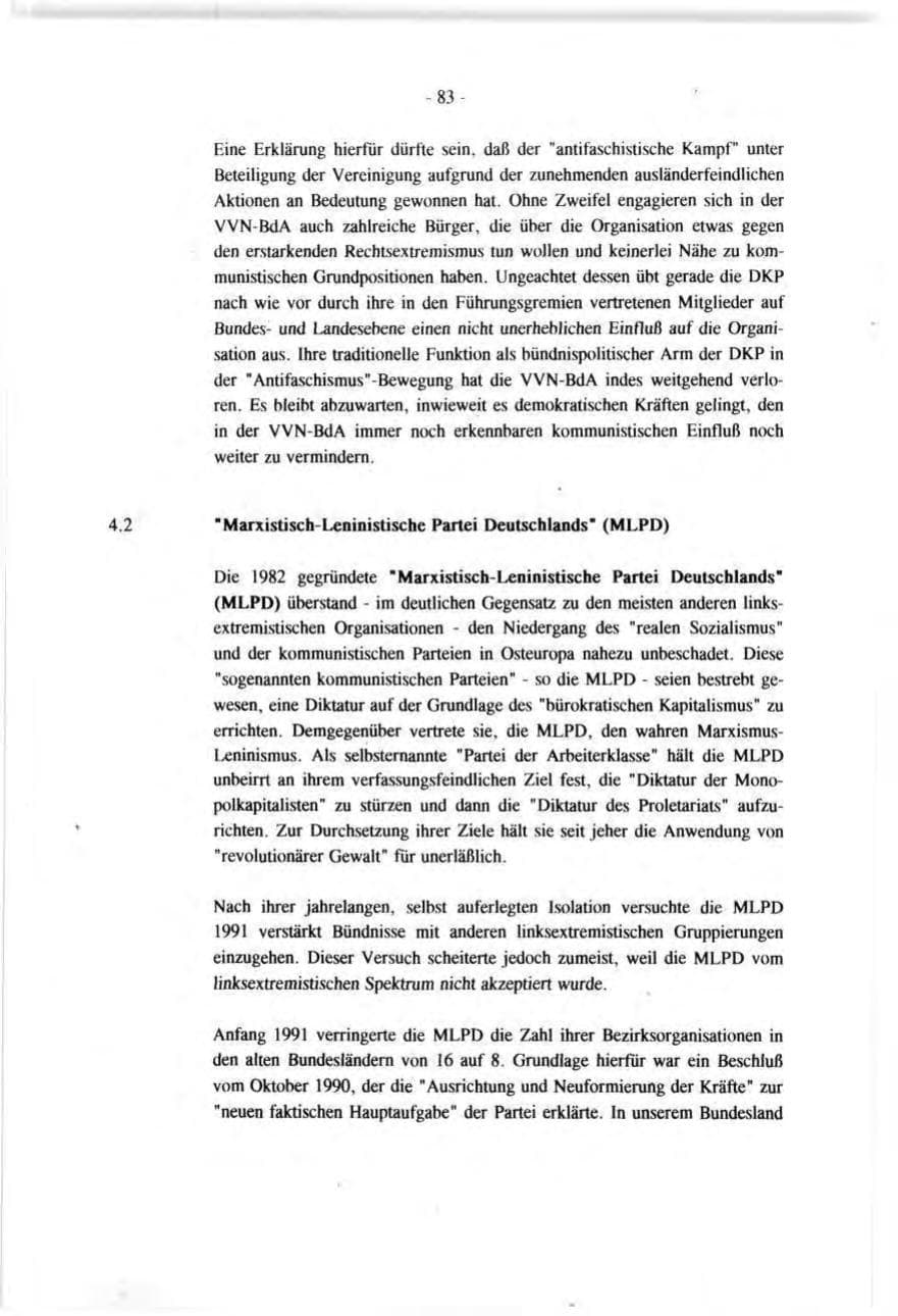 Seite 83 des Verfassungsschutzbericht 1991 Baden-Württemberg