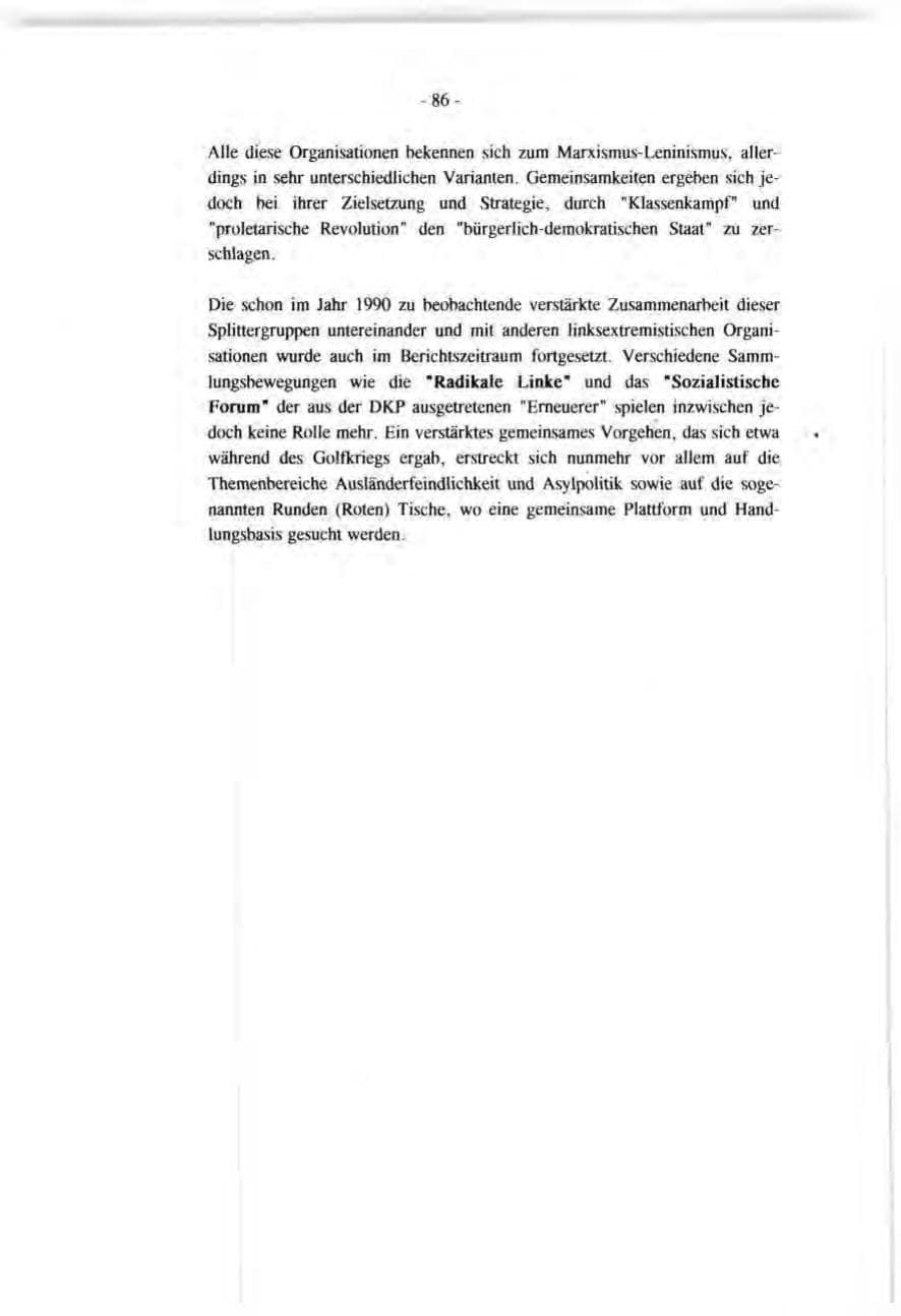 Seite 86 des Verfassungsschutzbericht 1991 Baden-Württemberg