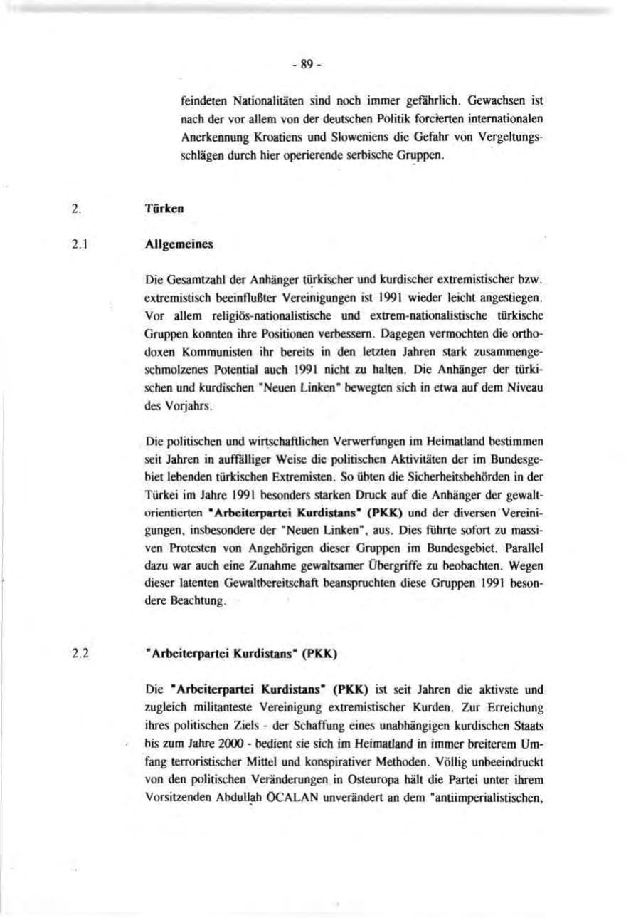 Seite 89 des Verfassungsschutzbericht 1991 Baden-Württemberg