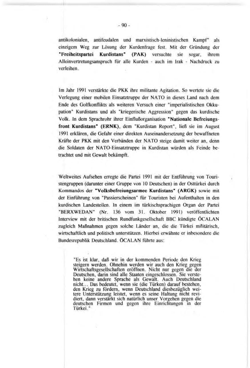 Seite 90 des Verfassungsschutzbericht 1991 Baden-Württemberg