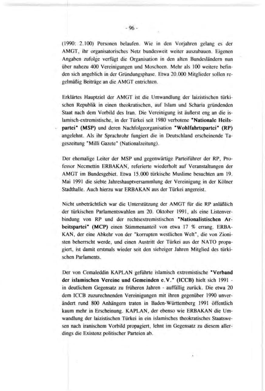 Seite 96 des Verfassungsschutzbericht 1991 Baden-Württemberg