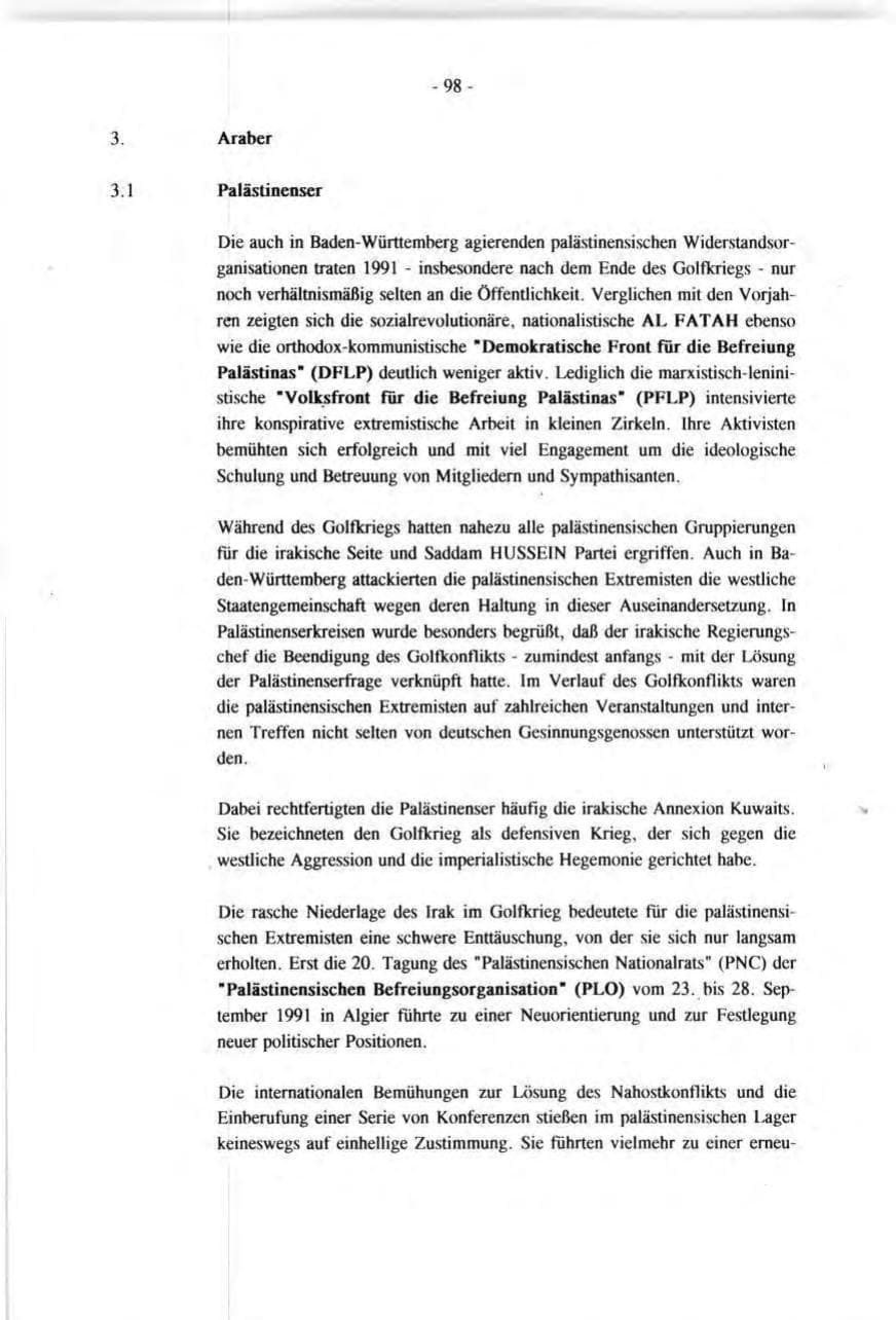 Seite 98 des Verfassungsschutzbericht 1991 Baden-Württemberg