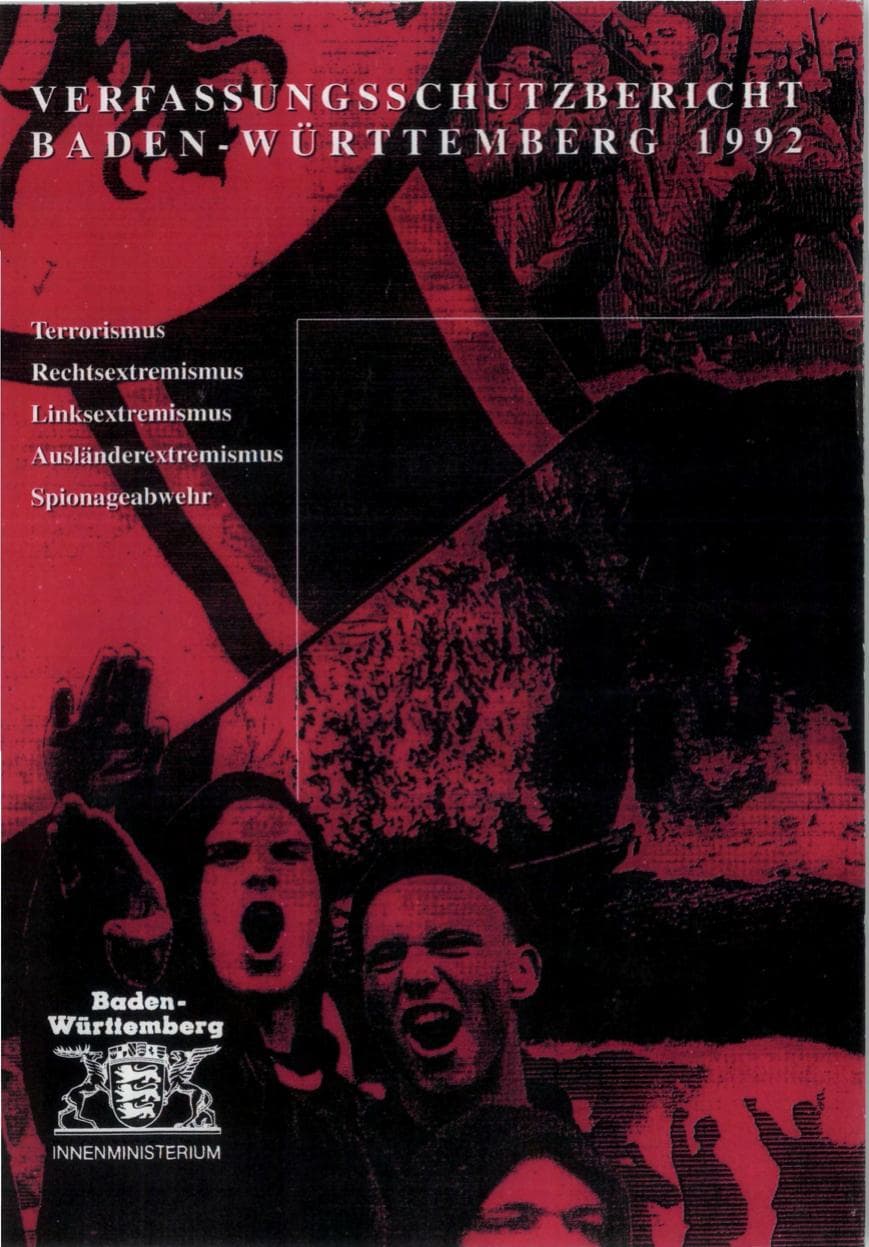 Seite 1 des Verfassungsschutzbericht 1992 Baden-Württemberg