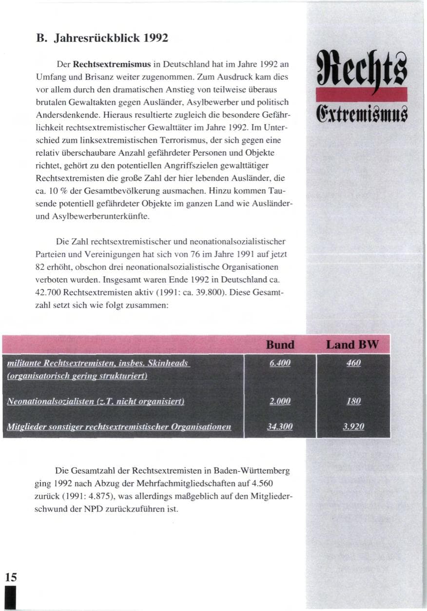 Seite 17 des Verfassungsschutzbericht 1992 Baden-Württemberg