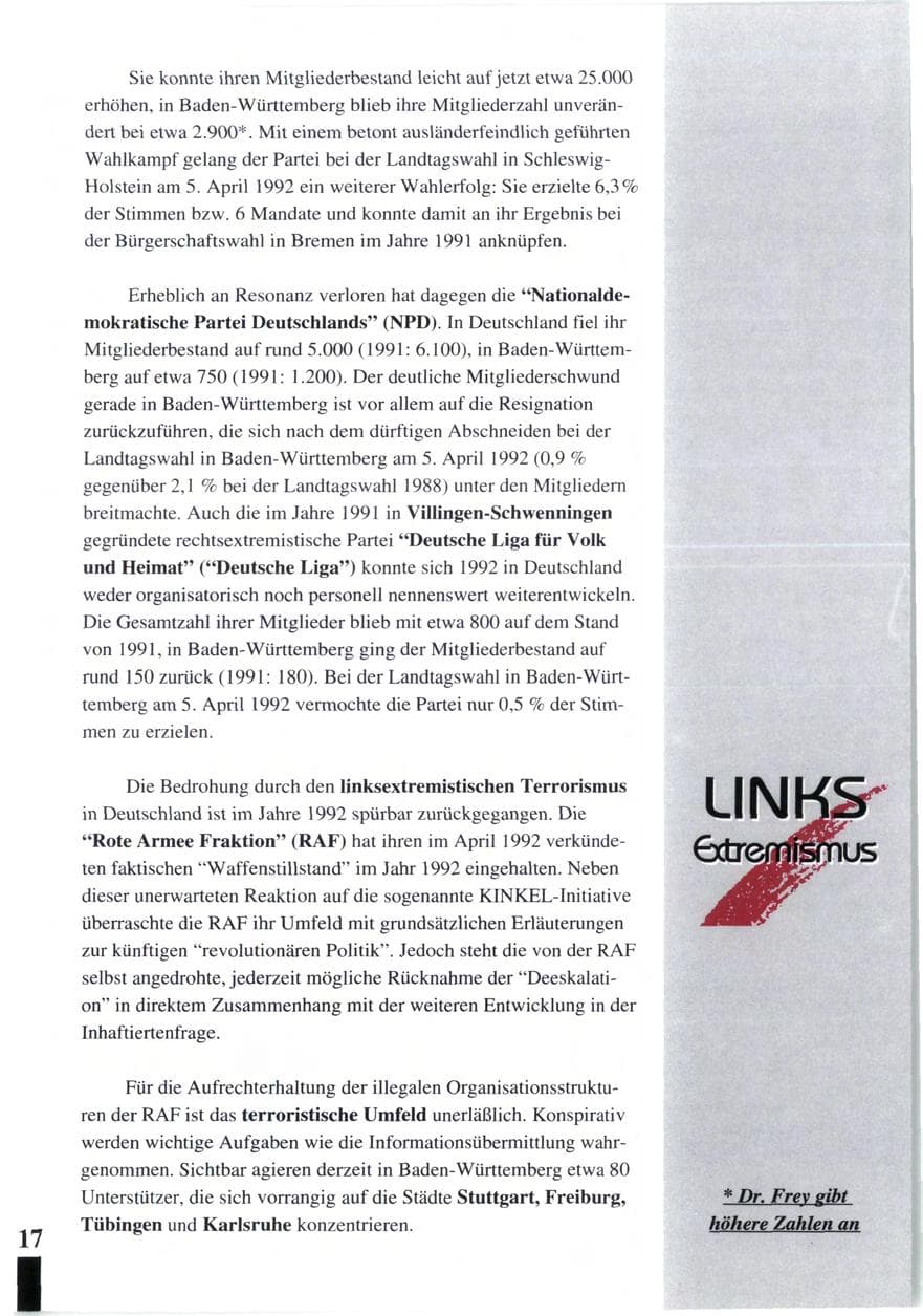 Seite 19 des Verfassungsschutzbericht 1992 Baden-Württemberg