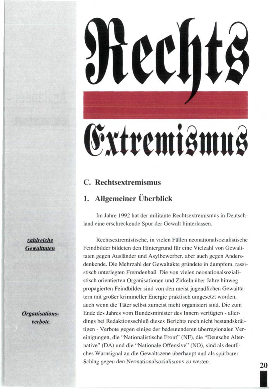 Seite 22 des Verfassungsschutzbericht 1992 Baden-Württemberg