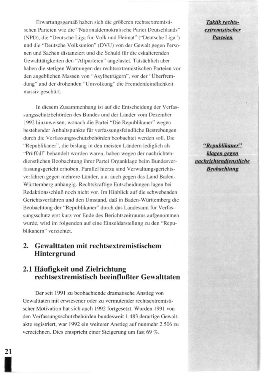 Seite 23 des Verfassungsschutzbericht 1992 Baden-Württemberg