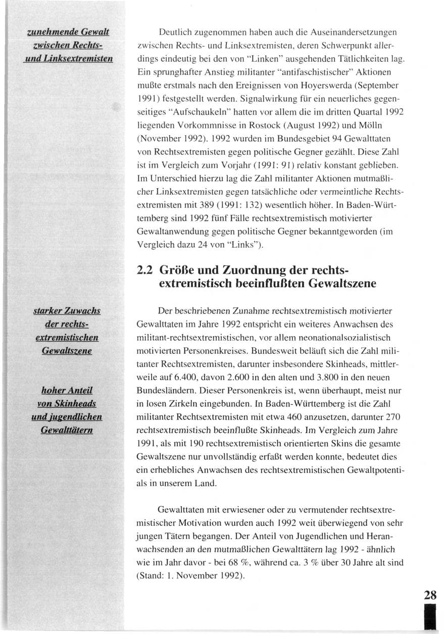 Seite 30 des Verfassungsschutzbericht 1992 Baden-Württemberg