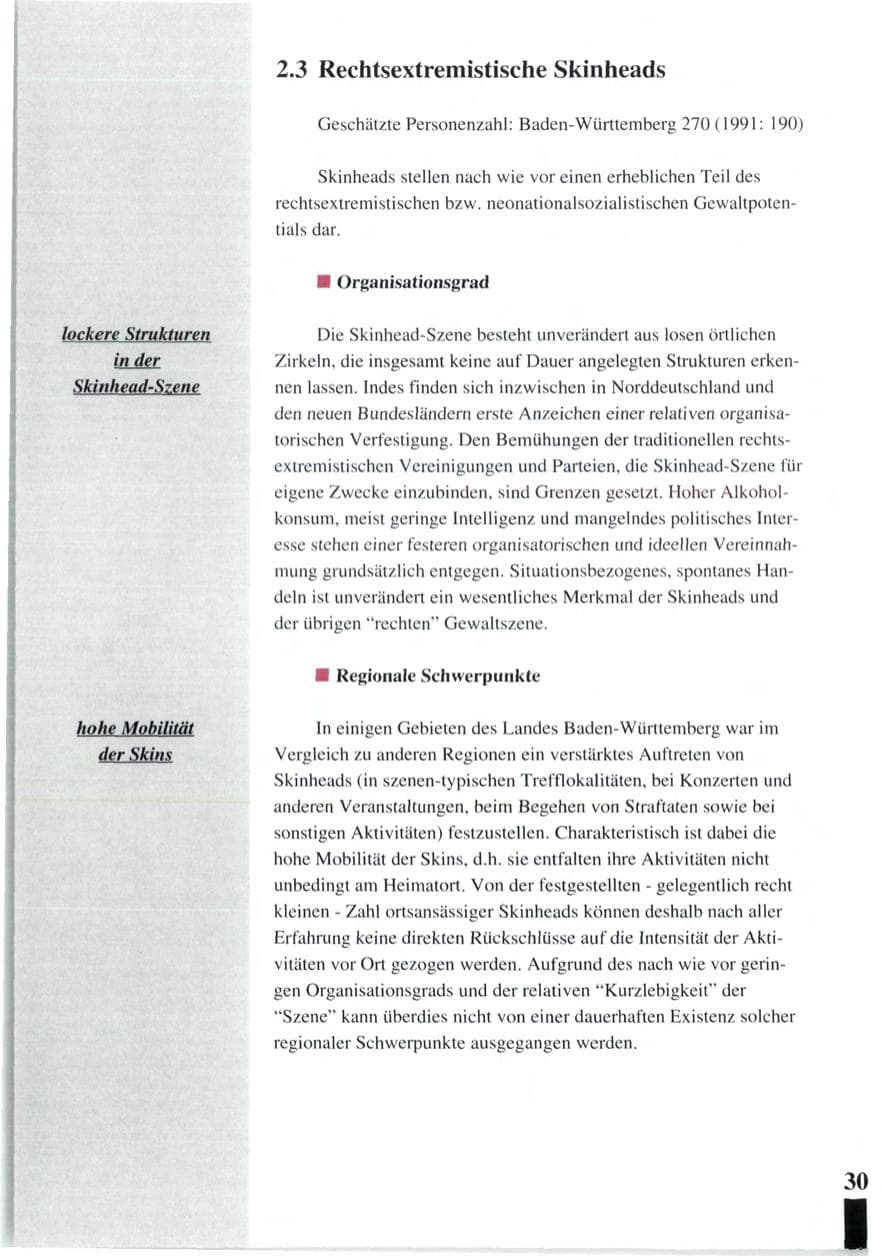 Seite 32 des Verfassungsschutzbericht 1992 Baden-Württemberg