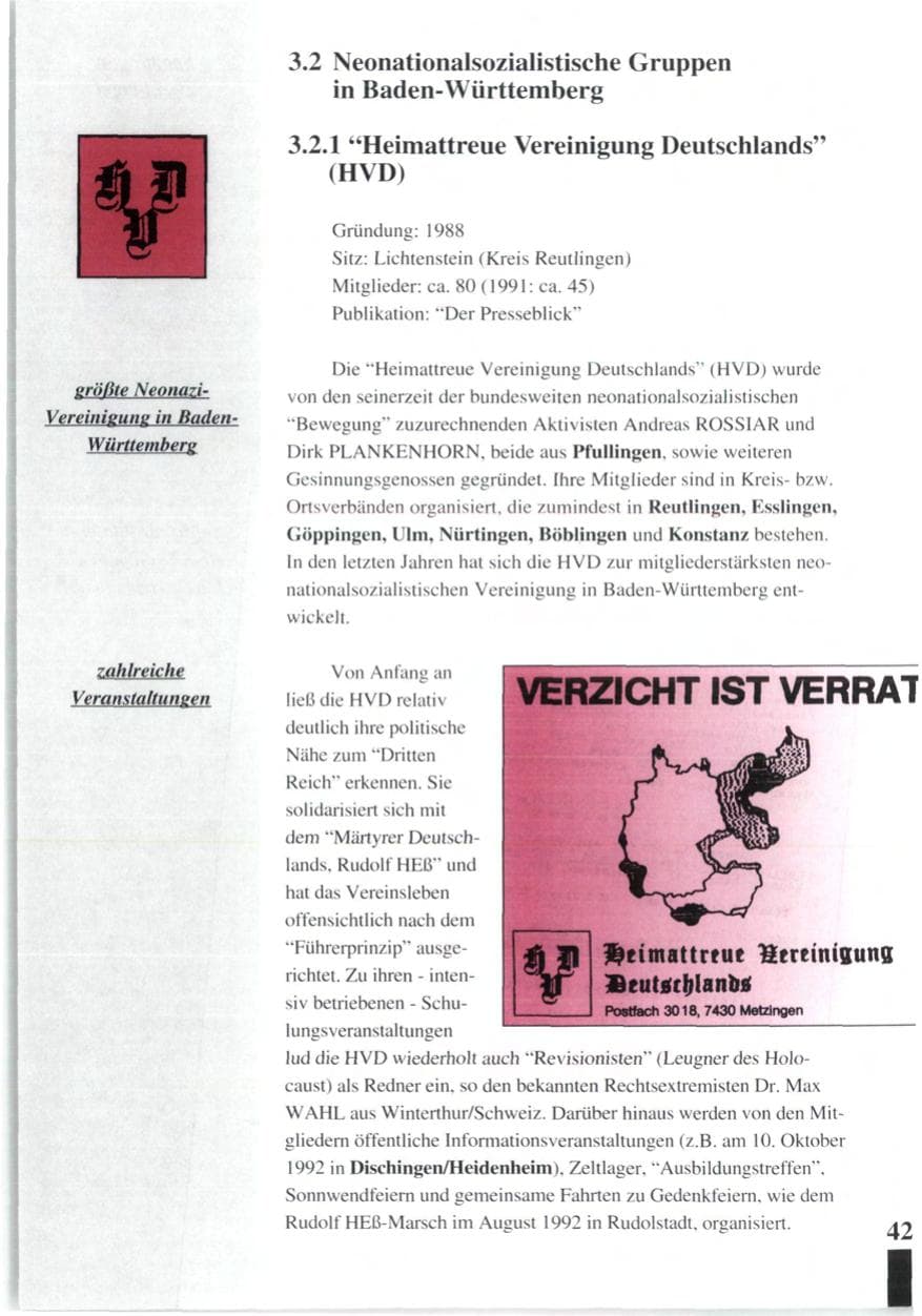 Seite 44 des Verfassungsschutzbericht 1992 Baden-Württemberg