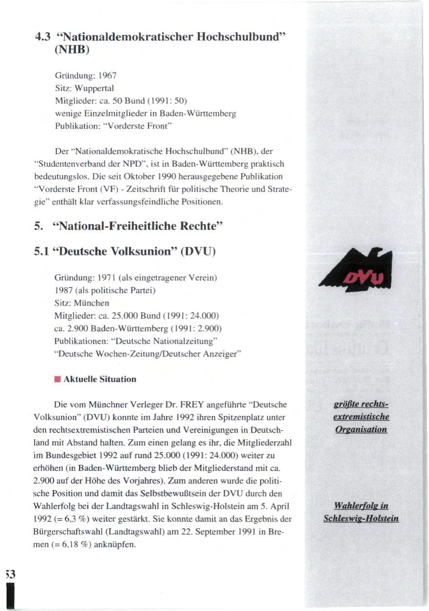 Seite 55 des Verfassungsschutzbericht 1992 Baden-Württemberg