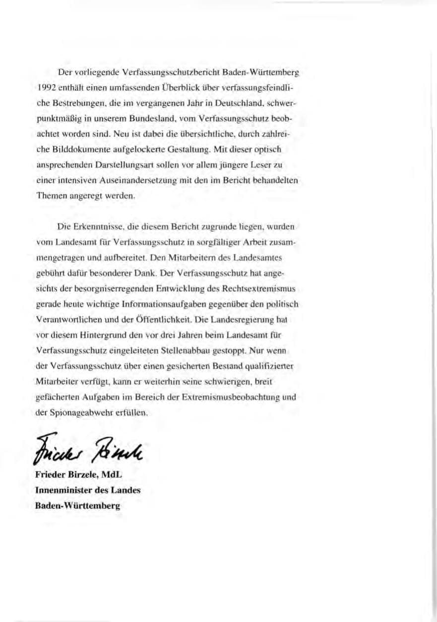 Seite 7 des Verfassungsschutzbericht 1992 Baden-Württemberg