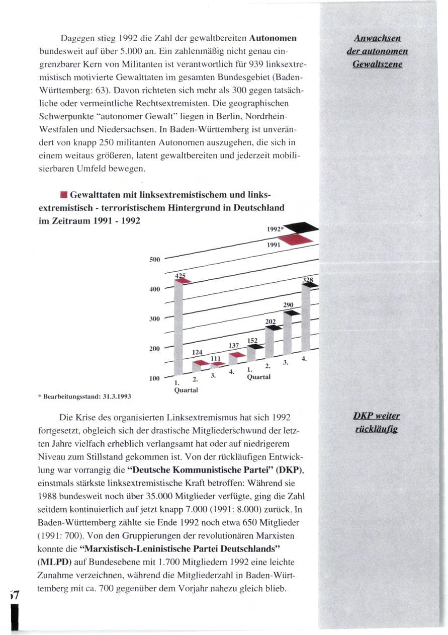 Seite 69 des Verfassungsschutzbericht 1992 Baden-Württemberg