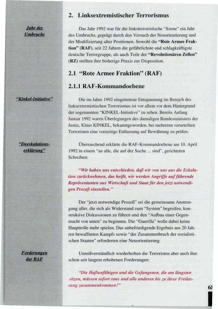 Seite 70 des Verfassungsschutzbericht 1992 Baden-Württemberg