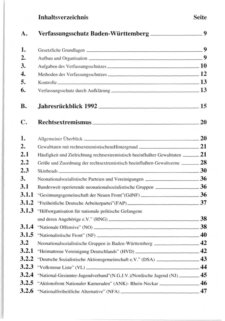 Seite 8 des Verfassungsschutzbericht 1992 Baden-Württemberg