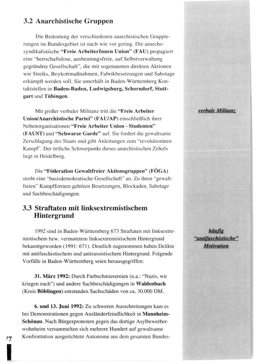 Seite 79 des Verfassungsschutzbericht 1992 Baden-Württemberg