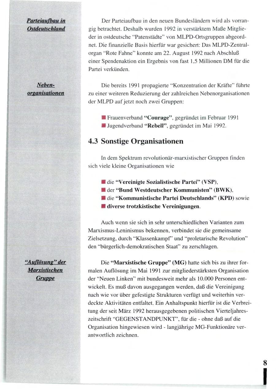 Seite 84 des Verfassungsschutzbericht 1992 Baden-Württemberg