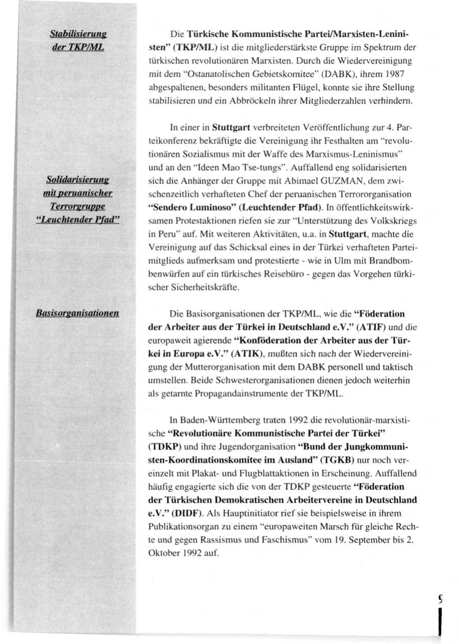 Seite 92 des Verfassungsschutzbericht 1992 Baden-Württemberg