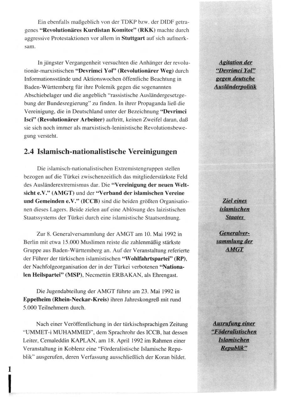Seite 93 des Verfassungsschutzbericht 1992 Baden-Württemberg