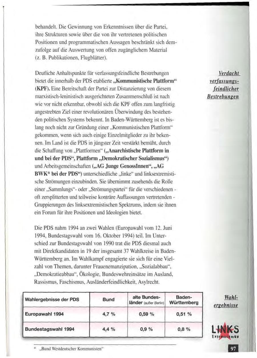 Seite 101 des Verfassungsschutzbericht 1994 Baden-Württemberg