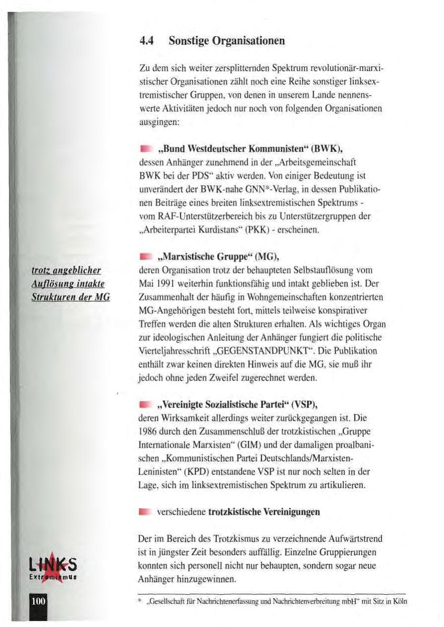 Seite 104 des Verfassungsschutzbericht 1994 Baden-Württemberg