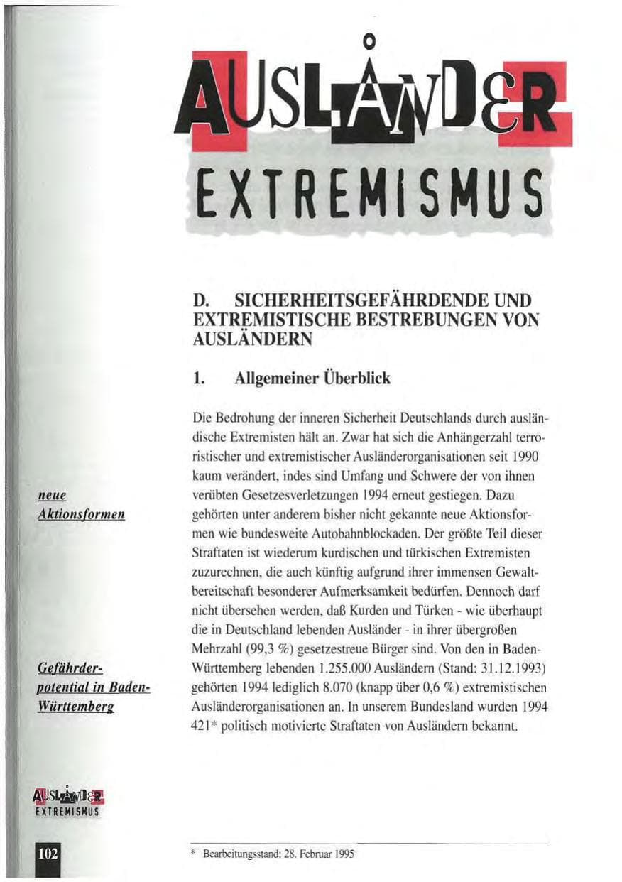 Seite 106 des Verfassungsschutzbericht 1994 Baden-Württemberg