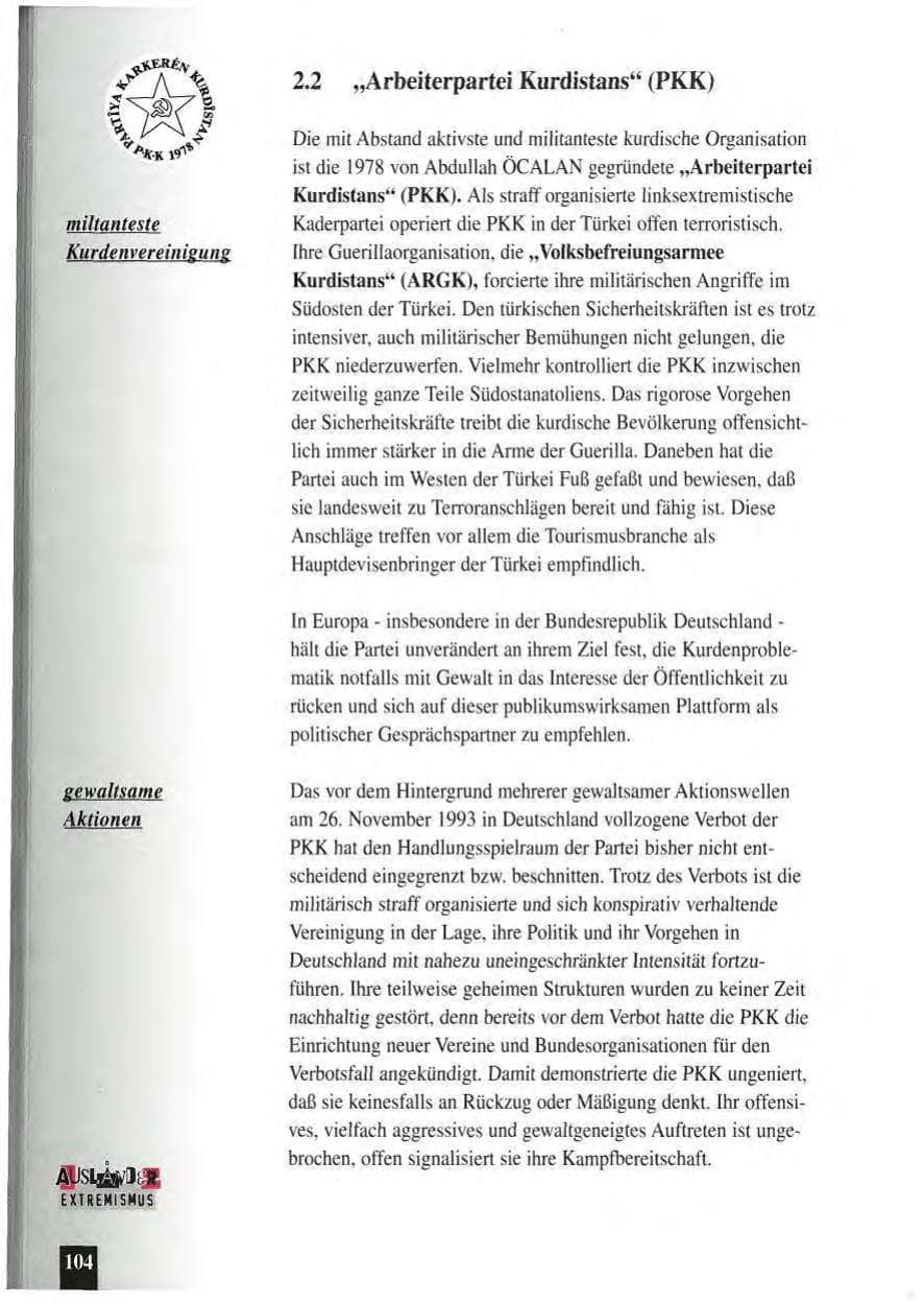 Seite 108 des Verfassungsschutzbericht 1994 Baden-Württemberg