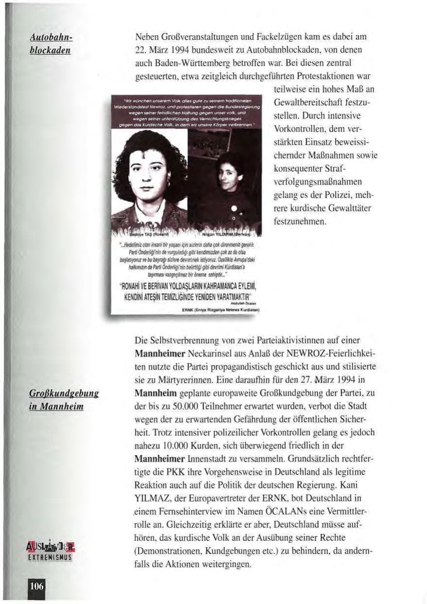 Seite 110 des Verfassungsschutzbericht 1994 Baden-Württemberg