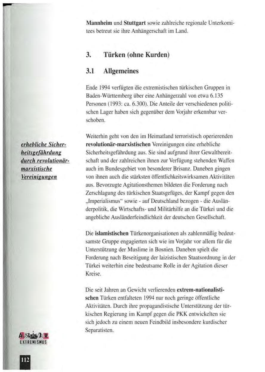 Seite 116 des Verfassungsschutzbericht 1994 Baden-Württemberg