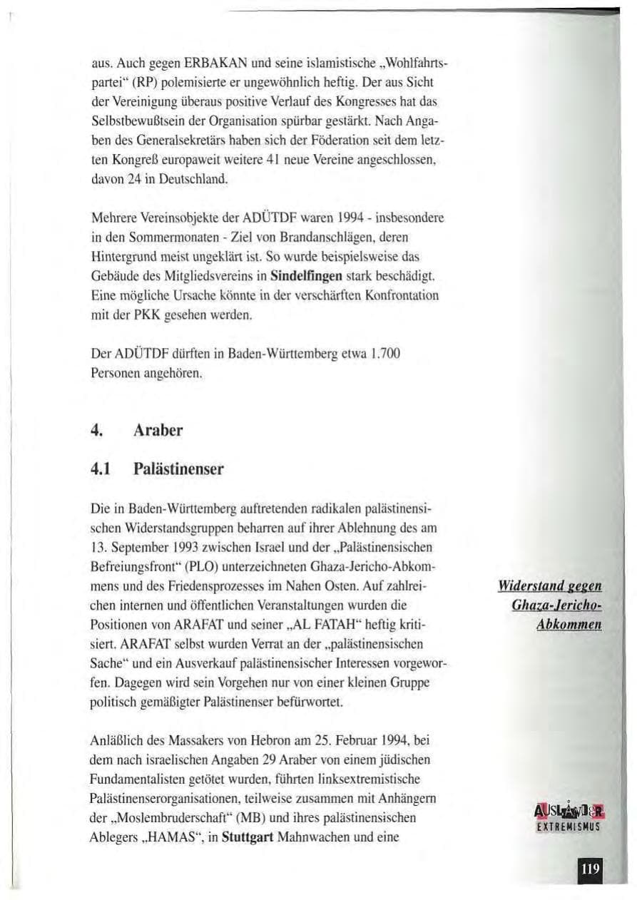 Seite 123 des Verfassungsschutzbericht 1994 Baden-Württemberg