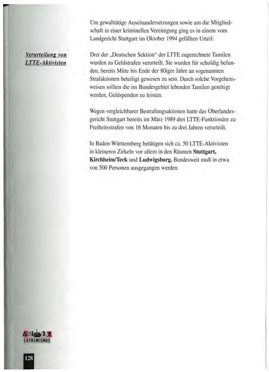 Seite 132 des Verfassungsschutzbericht 1994 Baden-Württemberg
