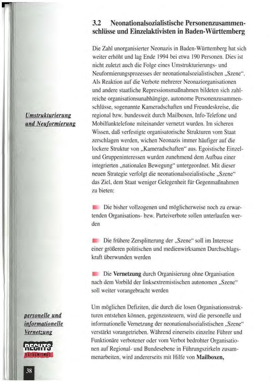 Seite 42 des Verfassungsschutzbericht 1994 Baden-Württemberg