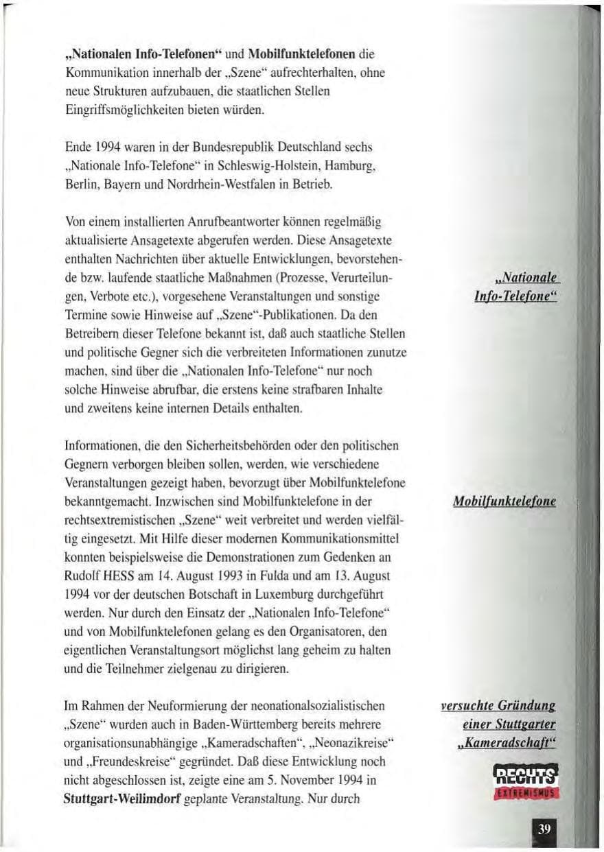 Seite 43 des Verfassungsschutzbericht 1994 Baden-Württemberg