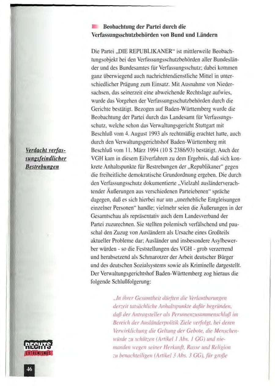 Seite 50 des Verfassungsschutzbericht 1994 Baden-Württemberg